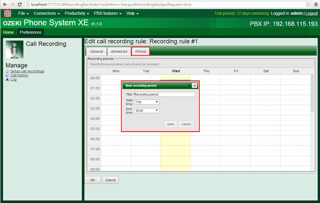 call recording period settings