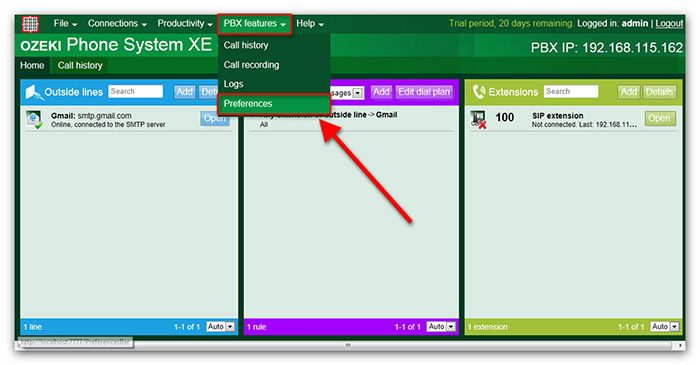 preferences menu