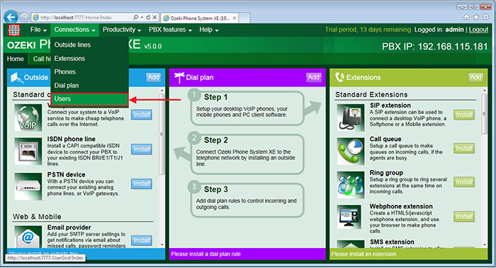 users menu